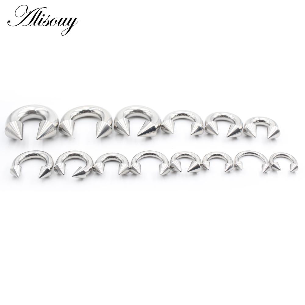 Alisouy 1PC Черный Шип Подкова Носовое Кольцо Stainelss Стальной Конус Большой Калибр Пирсинг Внутренняя Резьбовая Перегородка Ухо Расширитель Пробка