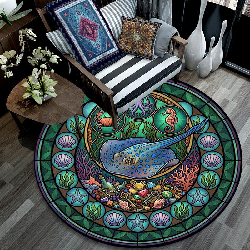 Oceanic Glass Round Area Rug Under Office Chairs Bedroom Living Room Home Decor