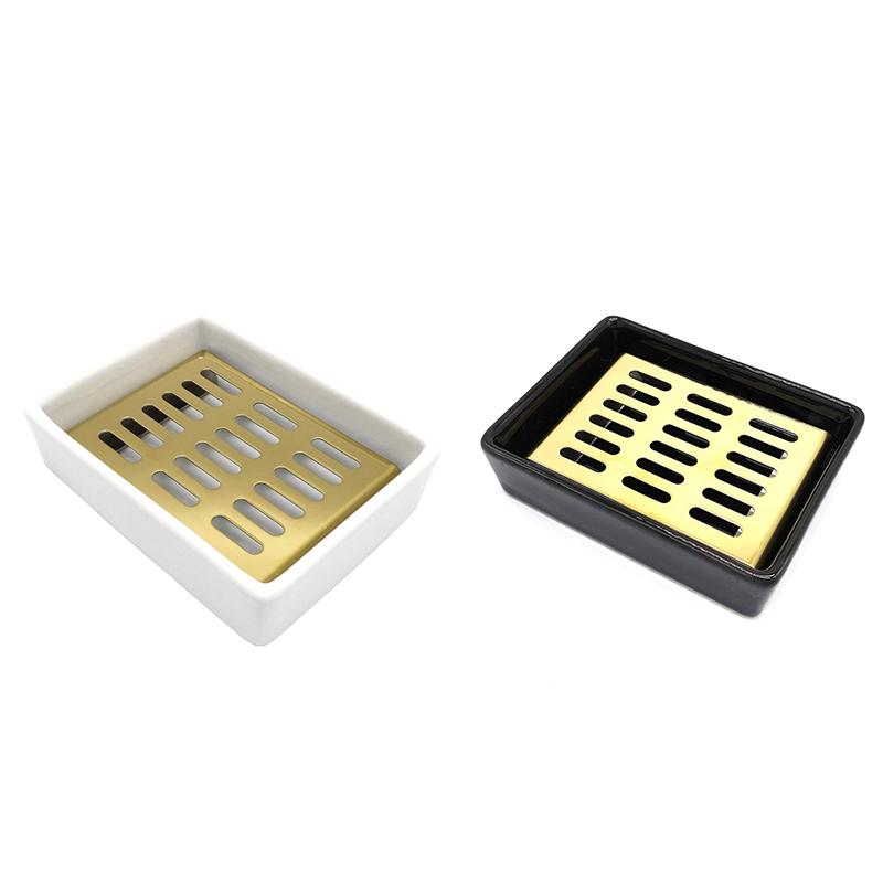 A30u-Керамическая мыльница Держатель для мыла из нержавеющей стали Для ванной и душа Двухслойная дренажная мыльница