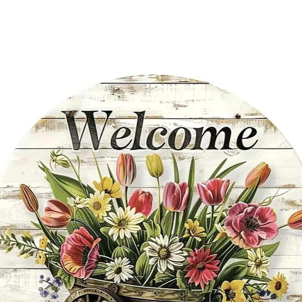 Floral Art Welcome Plaque for Front Door, Wood Decoration Indoor And Outdoor Use
