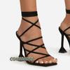 Women's Summer Sandals Sexy Peep Toe Ankle Strap Shoe Cross Lace-Up Stiletto High Heels Ladies Party Designer Ladies Shoes Black