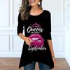 Women Spring O Neck Flame Red Lips Print Tops Fashion Long-sleeved Irregular Hem T-shirt Tops