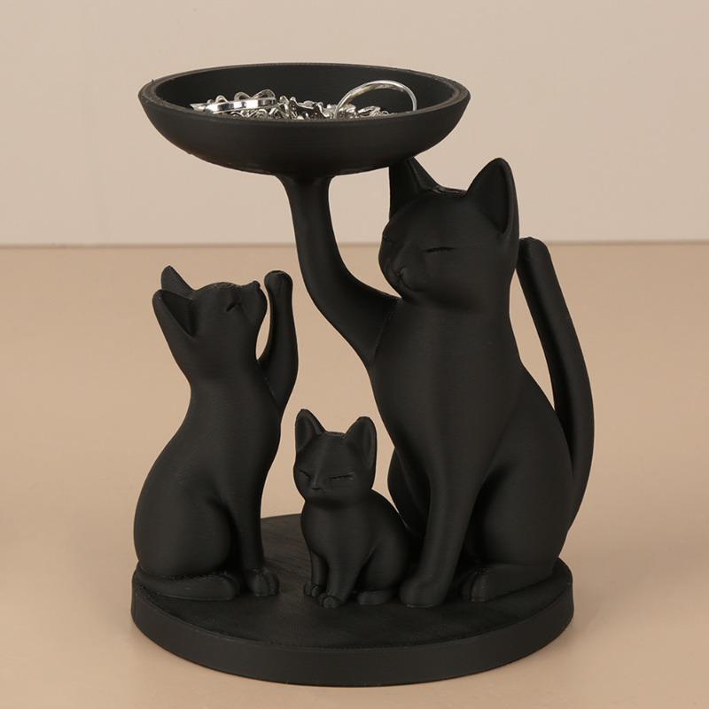 Причудливый 3D-печатный черный кот - Семейный лоток для хранения - Набор из 3 кошек для украшений и ключей