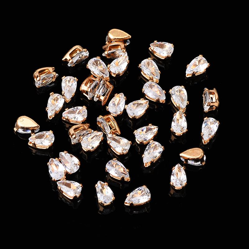 Стразы из циркония с плоской основой в форме капли кубического циркония Когти Пришиваем прозрачный циркон для колец Серьги Аксессуары для одежды своими руками