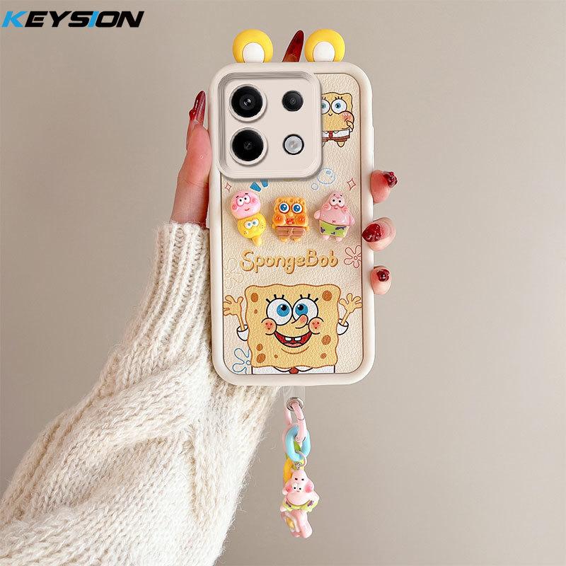 KEYSION Милый чехол с 3D-мультяшным рисунком для Redmi Note 13 Pro 5G с браслетом, силиконовый противоударный чехол для телефона Xiaomi POCO X6