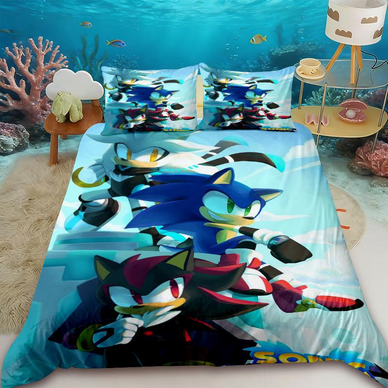 Duvet Cover Teens Sonic Hedgehog Cartoon Bedding Set Comforter Cover Bedroom Dormitory Decor Best Gifts