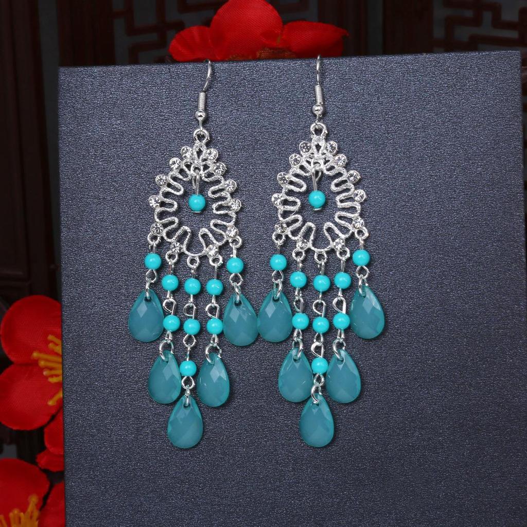 Серьги-кисточки с рисовыми бусинами и каплями воды в стиле бохо - этнический стиль, яркая индивидуальность