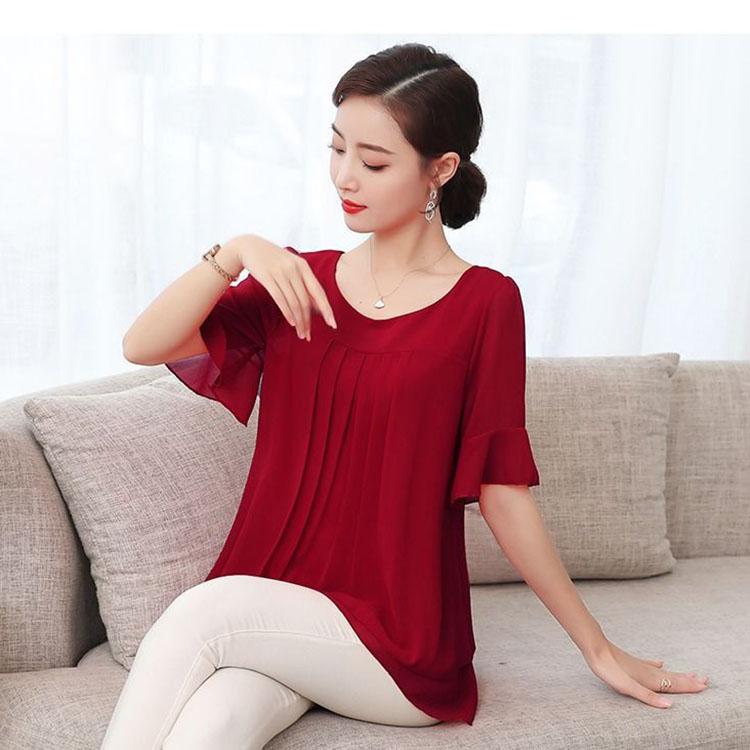 Chiffon Shirt Women Summer Large T-shirt Short Sleeve Solid Loose Top Casual Oversized T-shirt Korean Fashion Clothes for Women Shirts and Blouses