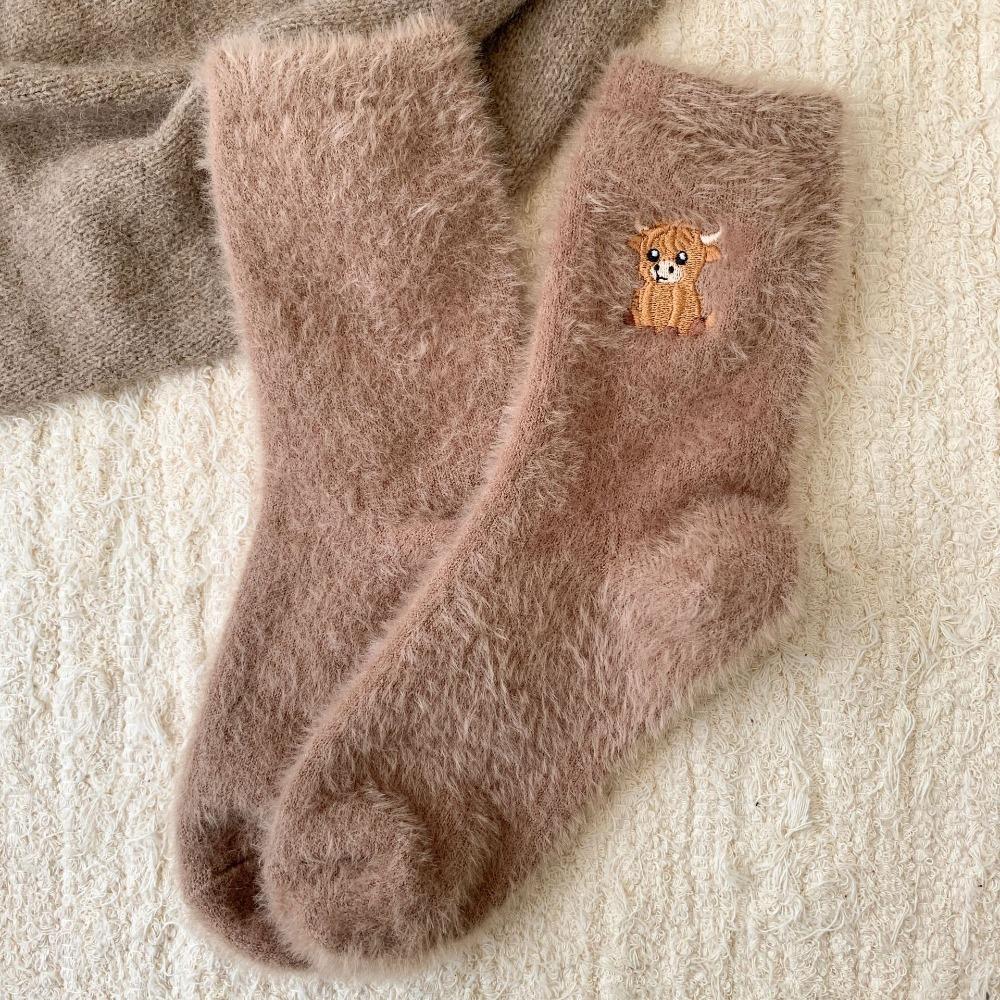 Autumn Winter Warm Floor Socks Fleece Thickened Embroidered Furry Socks Cartoon Cute Sleep Socks Women