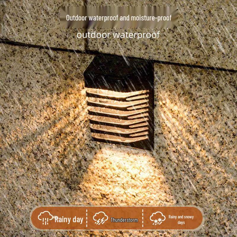Square Striped Solar Outdoor Wall Light - Warm Glow