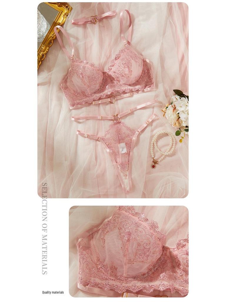 Французский розовый сексуальный кружевной пуш-ап комплект нижнего белья для женщин - Ультратонкий, удобный, полупрозрачная сетка