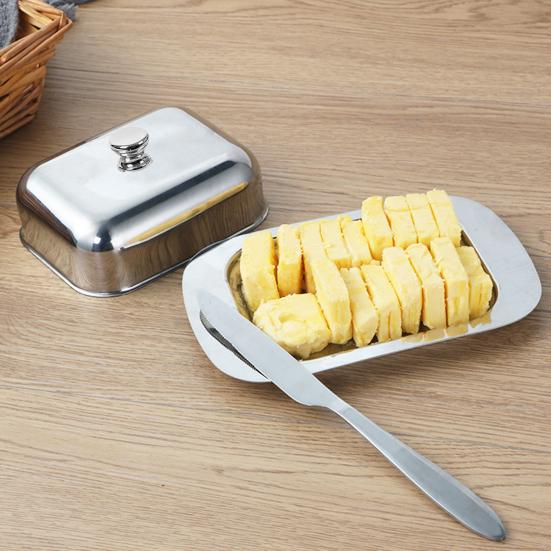 Stainless Steel Butter Box with Lid Airtight Butter Dish for Countertop Fridge Butter Keeper Tray for Cream Cheese