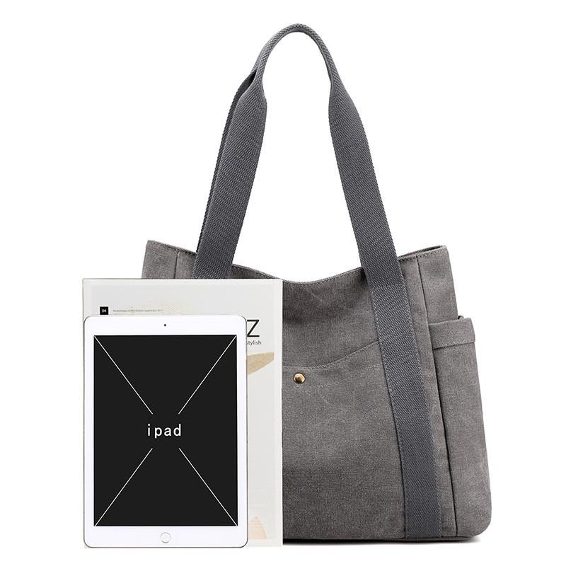 Canvas Tote Bag For Women With Zipper Pockets And Retro Style For Daily Use