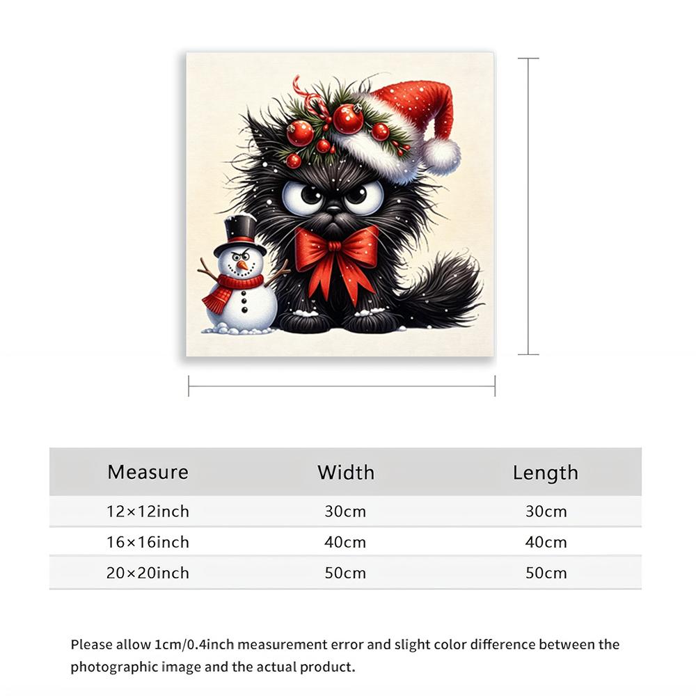 5D Diamond Painting Christmas Grumpy Black Cat with Snowman DIY Craft Home Wall Decor