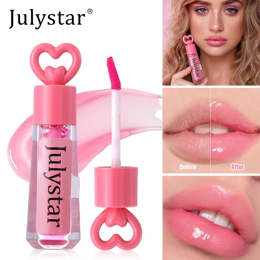 Julystar Heart-Shaped Lip Gloss, High Shine Mirror Finish, Hydrating & Moisturizing Clear Pink Lip Tint, Non-Sticky & Long Lasting Liquid Lipstick
