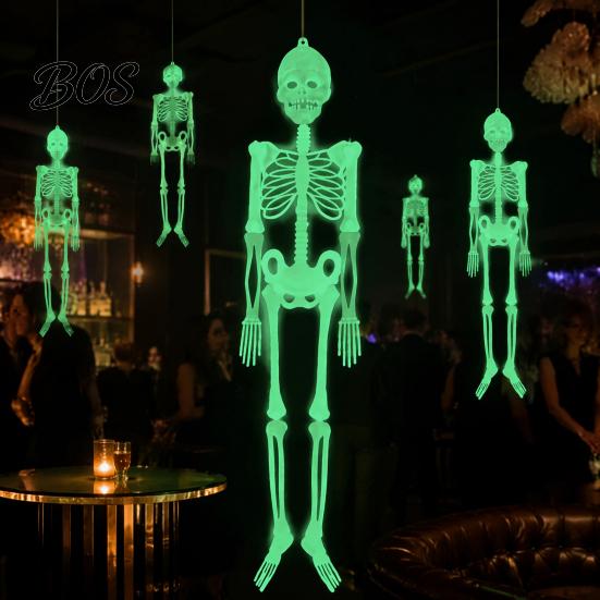 Lightweight Plastic Bone Decor Halloween Glow Skeleton Decor, 90cm-1.5m Fluorescent Fake Skull Prop for Reusable Horror Party Favors Haunted