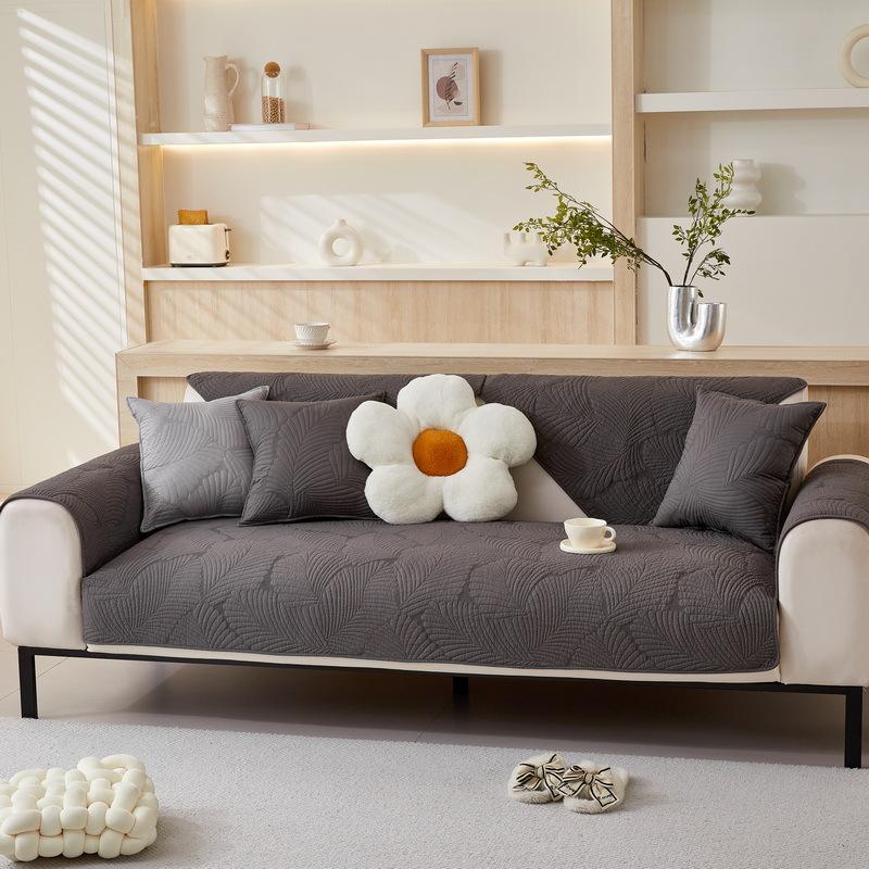 Новый чехол для диванной подушки из стираного хлопка с вышитым банановым листом, современная простая нескользящая однотонная тканевая подушка для дивана