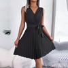 Женское весенне-летнее темпераментное шикарное однотонное платье без рукавов с v-образным вырезом и высокой талией на шнуровке