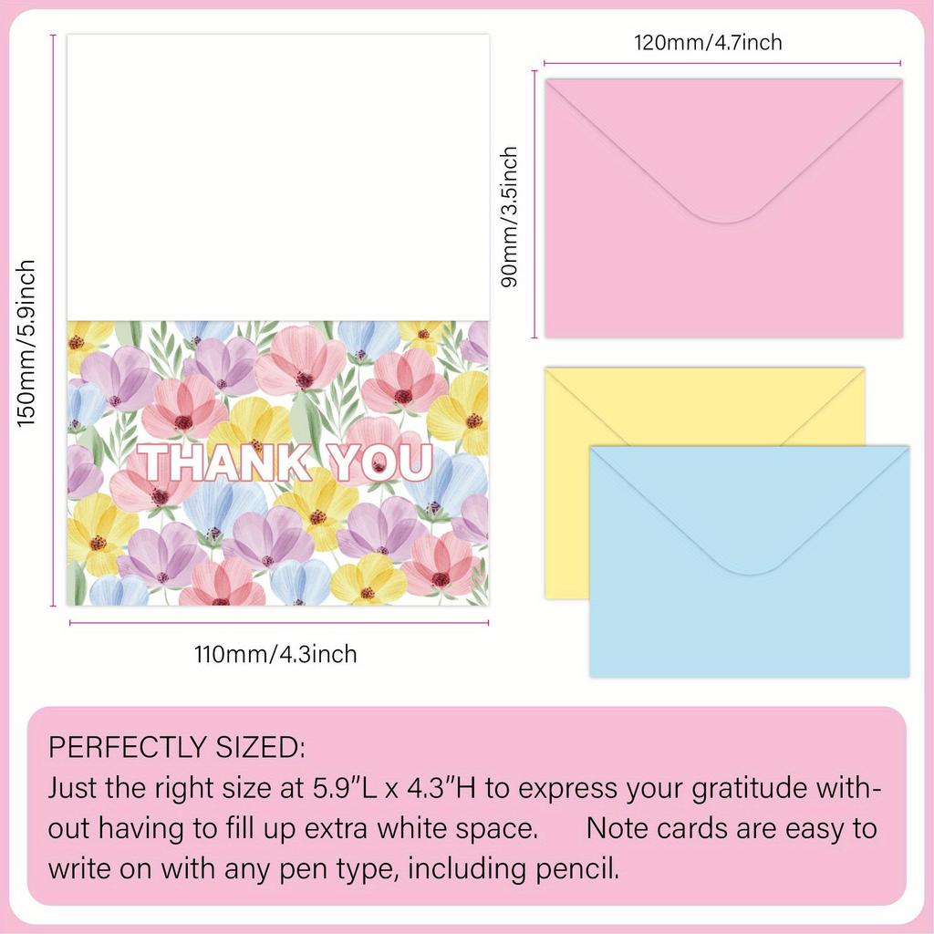 18sheets THANK YOU Greeting Card Set English Blank Envelope Message Blessing Thank You Card Set Holiday DIY Handwritten Blessing Card