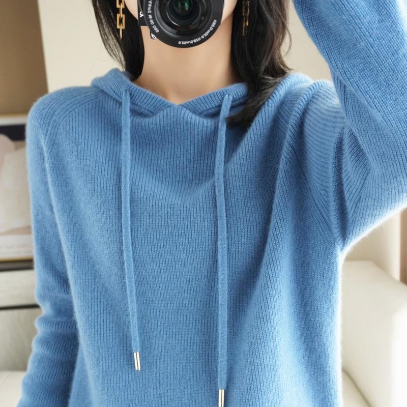 2024 Autumn/Winter Women's Wool Hooded Knit Sweater - Loose, Thick, and Easy to Match