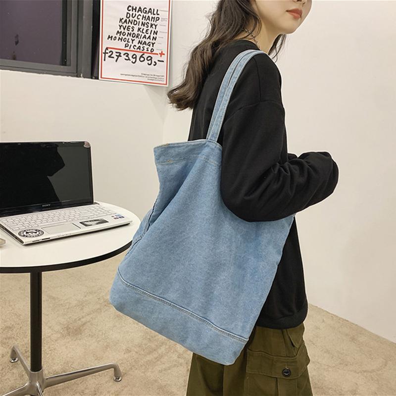 Женская большая сумка-тоут через плечо Джинсовые сумки Синий джинсовый кошелек Ретро сумка-хобо для путешествий