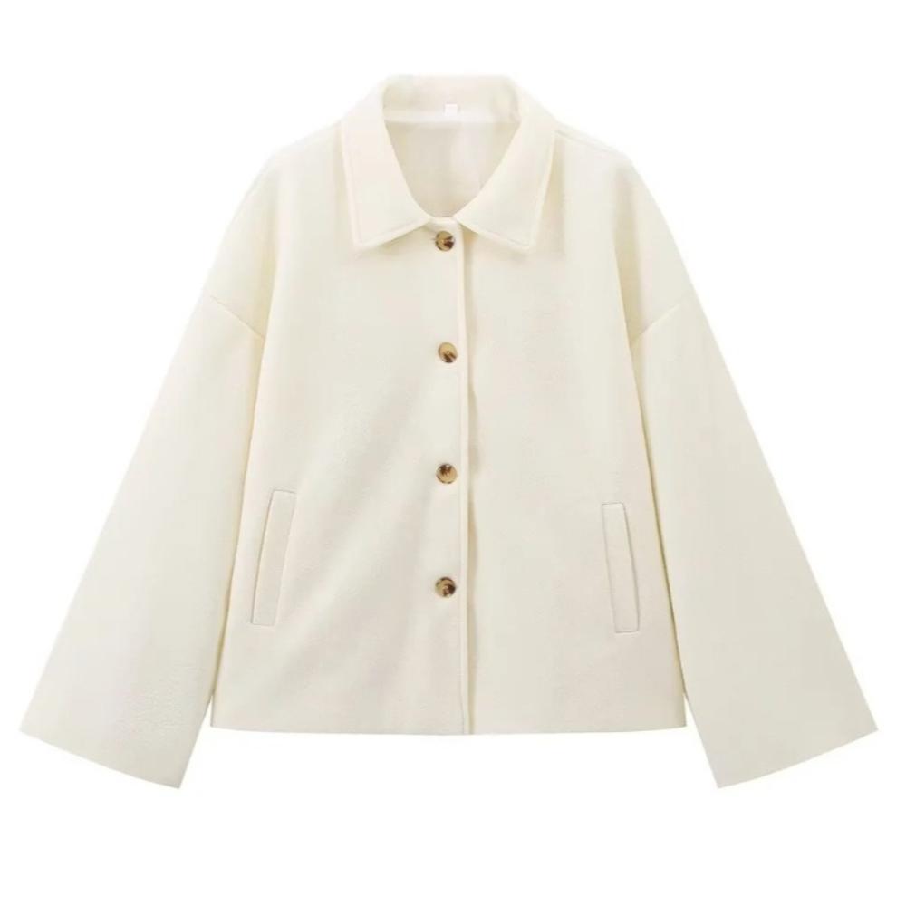 Casual Solid Single Breasted Wool Jacket Women Chic Lapel Long Sleeve Pleated Pocket Loose Coats Autumn High Street Overcoat