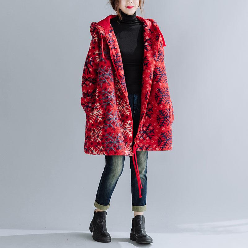 DIMANAF Женские пальто 2022 Большие размеры Зимние новые кашемировые куртки Пальто с рождественским узором и принтом Парка Дизайн Теплая флокированная верхняя одежда больших размеров