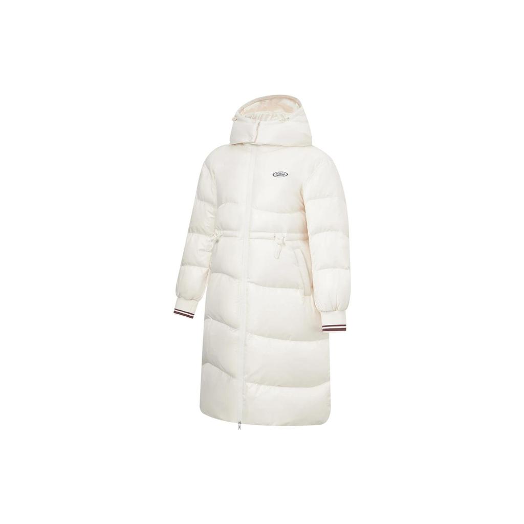 Li Ning Sports Lifestyle Series Solid Color Loose Long Down Jacket Women Outerwear Off-White AYMT370-1