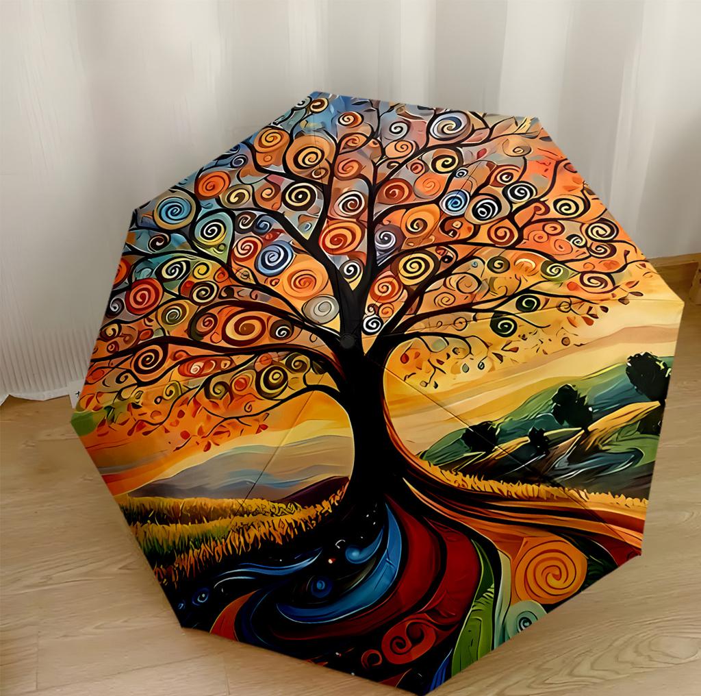 Colorful Tree Of Life Outdoor Automatic Umbrella Compact 8-Rib Lightweight Lightweight Travel Essential Fashion Lovers Perfect Gift for Women/Men