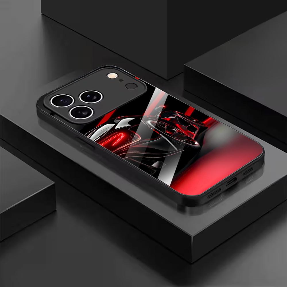 Neon Red Sports Car Print mobile phones Glass phone case for iphone 17 pro max cover for iPhone 17 16 15 14 13 12 11pm Pro Plus