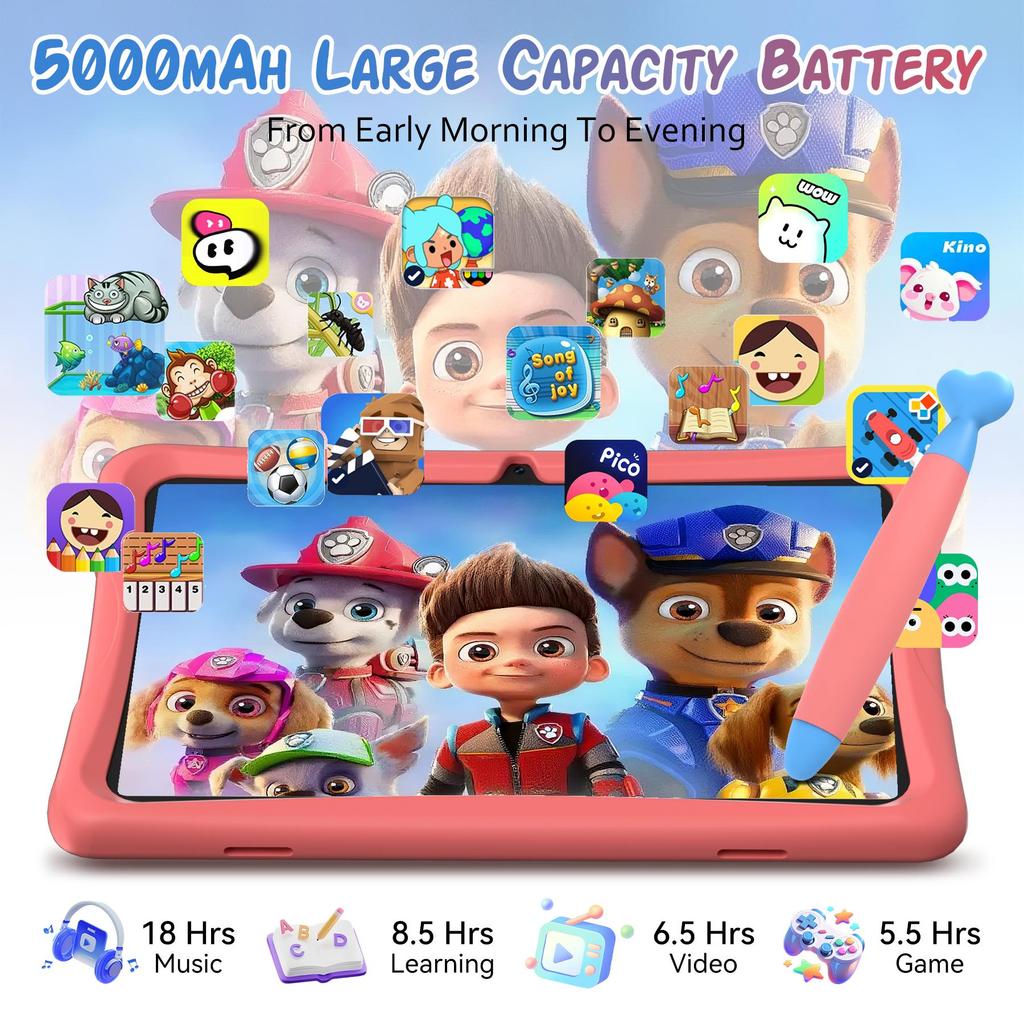 TABWEE K10 10,1-дюймовый планшет для детей Android 15, 4 ГБ ОЗУ 64 ГБ ПЗУ, Большой дисплей Widevide L1, Восьмиядерный RK3562, 5000 мАч, 5G Wi-Fi