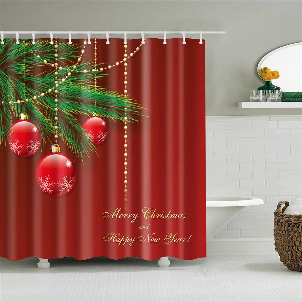 С Рождеством Занавески для душа Снежный домик Ванная комната Занавески Водонепроницаемая ткань Полиэстер с крючками Экран для душа Домашний декор