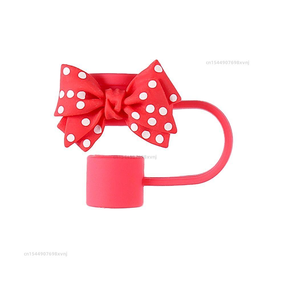 10cm Portable Spotted Bows Straw Tips Covers Good Sealing Dust-Proof Straws Topper Party Supplies Straw Tips Lids
