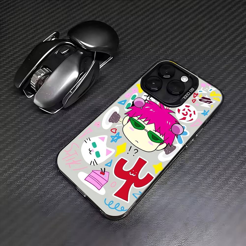 Аниме S-Сайки Кусуо Чехол для телефона для iPhone17,16,15,14,13,12,11 Plus,Pro Max Цветной Серебряный Покрытие Внутренняя крышка