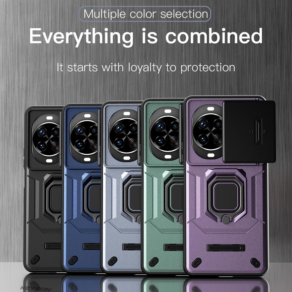 KEYSION Противоударный чехол для Huawei nova 14 14 Pro с выдвижной защитой камеры, металлической кольцевой подставкой, задняя крышка для телефона Huawei nova14Pro