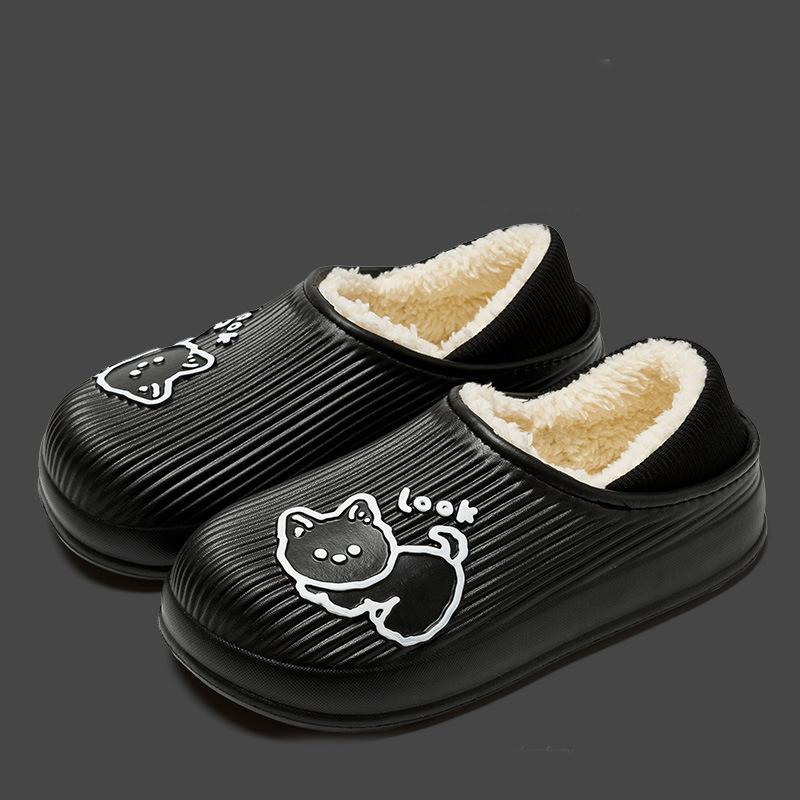 Winter Women Cotton Slippers Waterproof Warm Plush Shoes Fashion Indoor Home Thick Sole Footwear Non-Slip Solid Couple Slippers