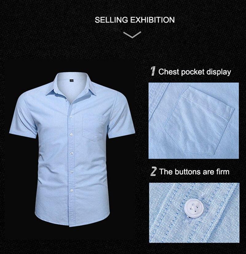 Men‘s Cotton Shirt Breathable Sweat-Absorbent Smart Casual Short-Sleeve Summer Men Solid Color Turn-Down Collar Shirts Plus Size