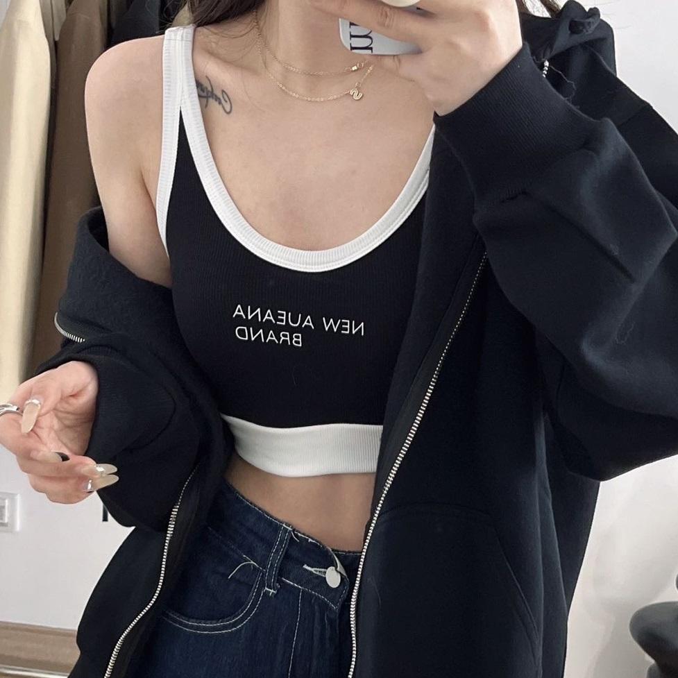 Спортивный жилет-комбинезон с надписью Letter и женской подушкой для груди, встроенной фиксированной чашкой, красивое облегающее нижнее белье без бретелек для девочек