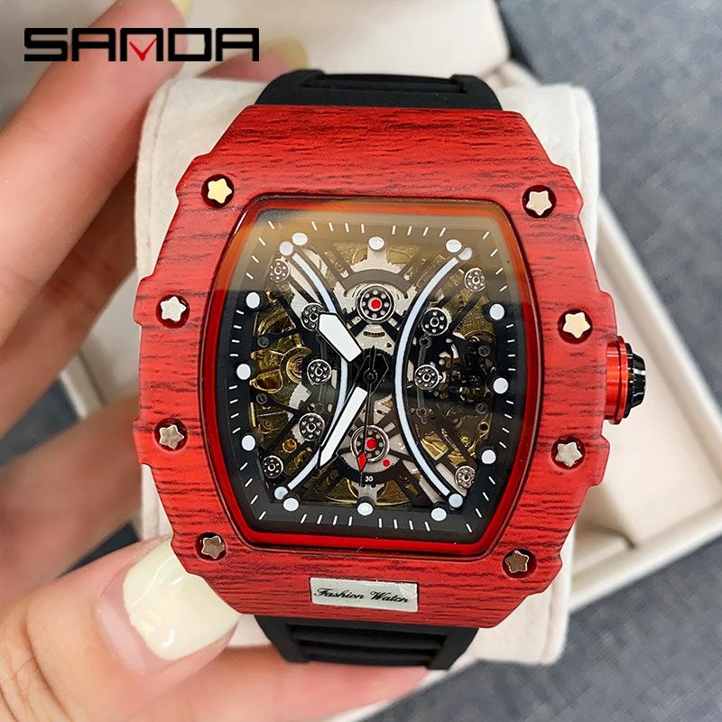 SANDA квадратные кварцевые модные мужские часы для отдыха, крутые, полностью автоматические механические наручные часы