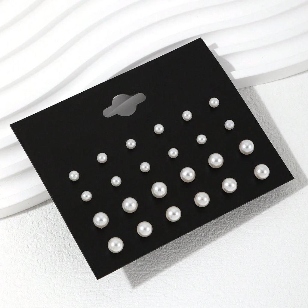 Геометрический набор серег-пусет с кристаллами, жемчугом и цирконами в форме треугольника и сердца