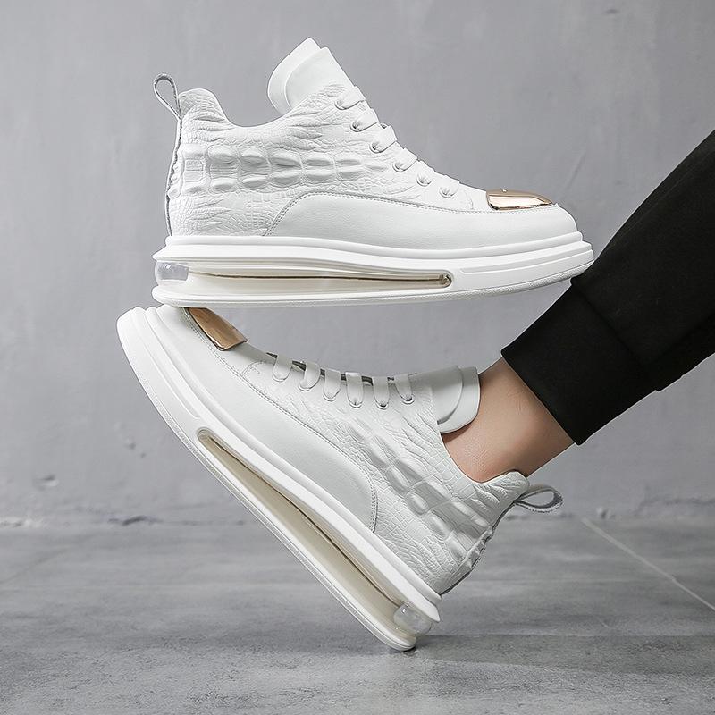 Мужские высокие туфли для скейтбординга из коровьей кожи с рисунком под крокодила, повседневная обувь на воздушной подушке, модный бренд, персонализированная мягкая подошва, спортивная, повседневная, для увеличения роста, мужская