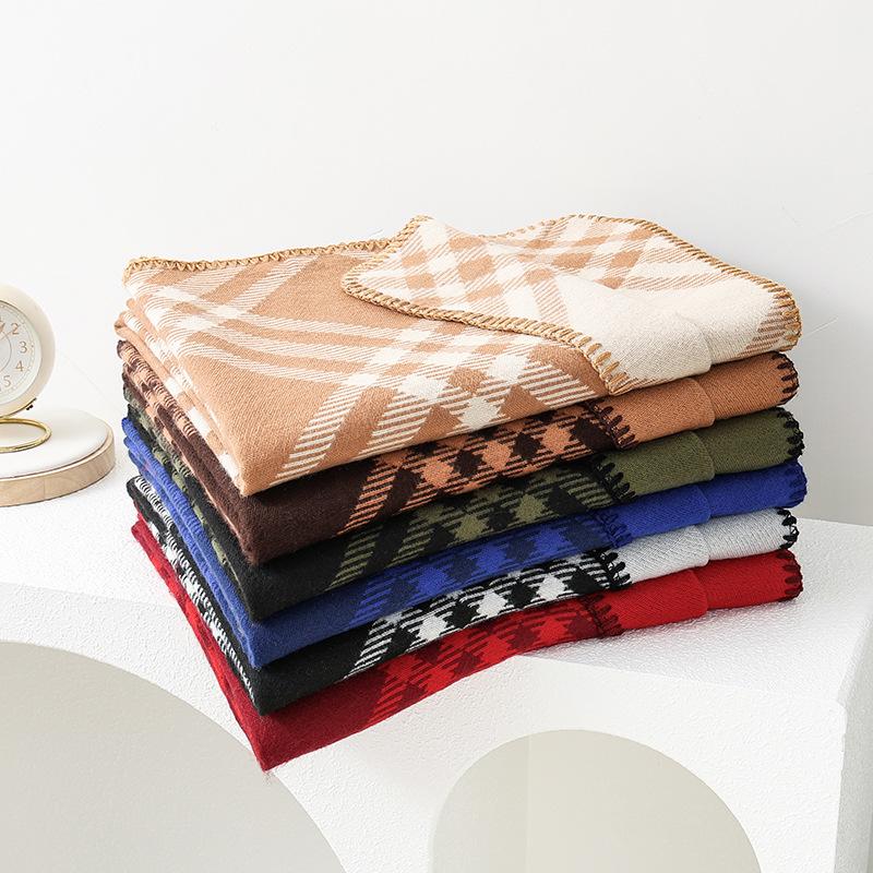 Double Sided Plaid Scarf for Women Winter Warm Wool Scarf Autumn and Winter Korean Style Cashmere Scarf with Atmosphere