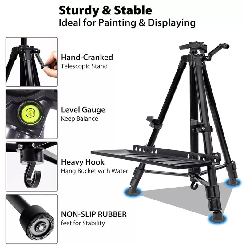 1Set Artist Easel Stability Art Board Clips Adjustable Black DIY Easel Tray Aluminum Alloy