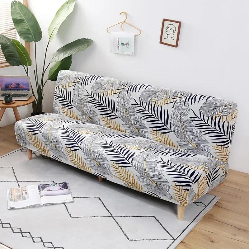 [Stretch Sofa Bed Cover] Spring/Summer Milk Silk Fabric Living Room Armless Folding Sofa Sofa Cover Puf Grande Y Esponjoso