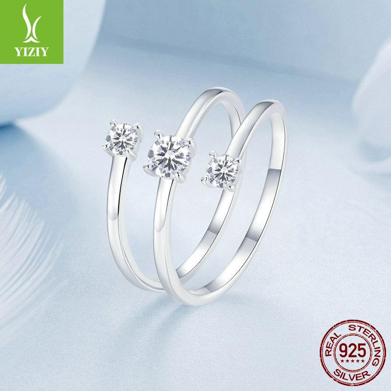 Сверкающее кольцо с цирконами, модное двухслойное кольцо из стерлингового серебра S925.