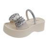 2025 summer new exquisite rhinestone bow thick-soled height-increasing versatile slippers women's outer wear thick-soled cool slippers