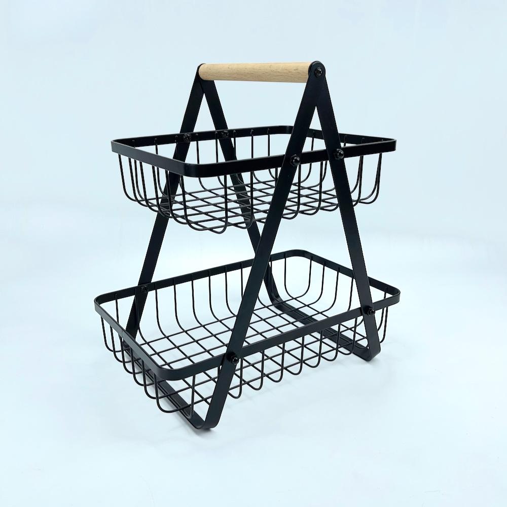 2 Tier Fruit Basket Bowl for Kitchen Counter,Bread Vegetable Fruit Basket Bowl Stand,Detachable Metal Basket Storage