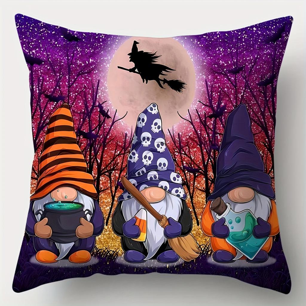 4Pcs Halloween Pillowcase Set, Witch Pumpkin Cute Gnome Pillowcase Waist Pillowcase 17.7*17.7 Inch Spider Web, Bat