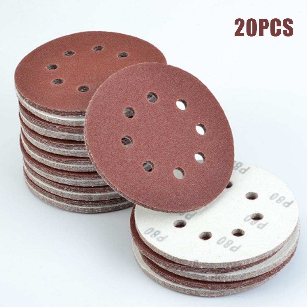 20pcs 5 Inch 125mm Round Sandpaper 8 Hole Sanding Discs Hook and Loop Grit 40-2000 Rotary Tool Wood Jade Abrasive Polishing Tool