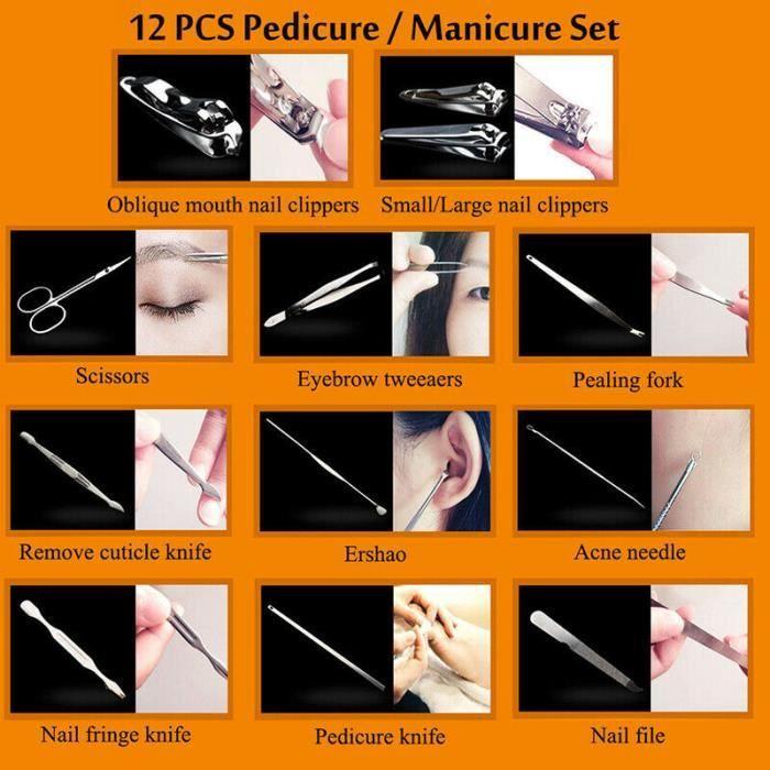 Set Trousse Manucure Pedicure Kit Toilettage Ongles Pinces Femme/Homme 12 Pieces